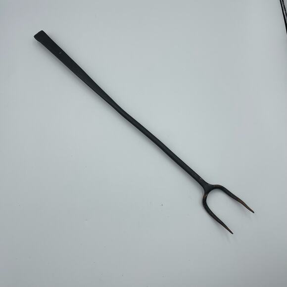 Antique Wrought Iron Turned Handle Ladle Skimmer Strainer & Hearth Cooking Fork - Picture 7 of 12